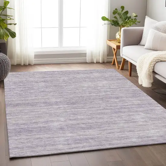Lavender And Ivory Striped Washable Area Rug With UV Protection Photo 4