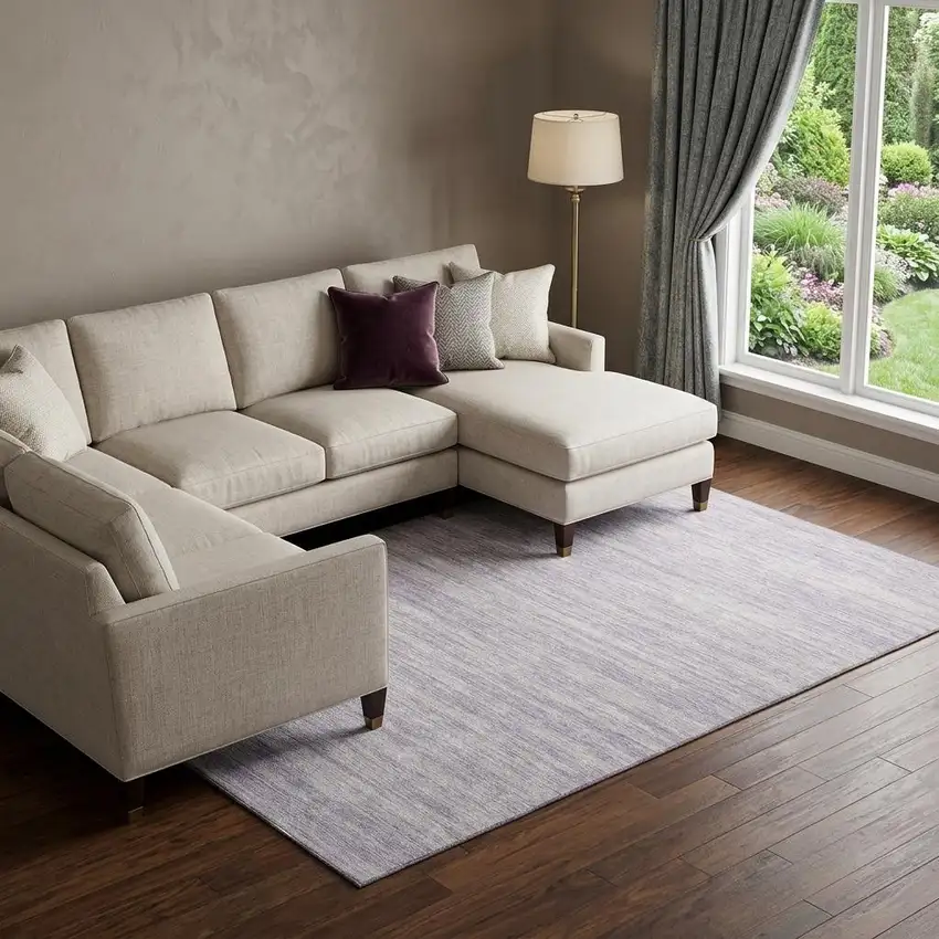 Lavender And Ivory Striped Washable Area Rug With UV Protection Photo 1