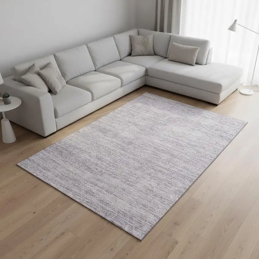 Lavender And Ivory Striped Washable Area Rug With UV Protection Photo 2