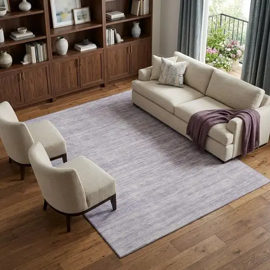 Lavender And Ivory Striped Washable Area Rug With UV Protection Photo 1