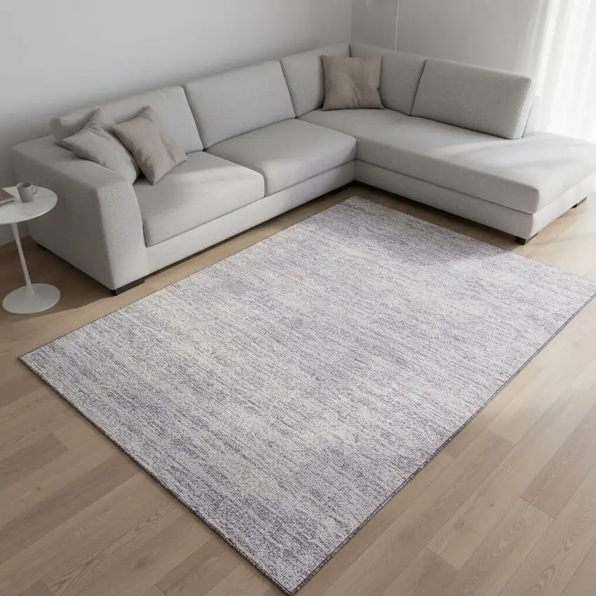 Lavender And Ivory Striped Washable Area Rug With UV Protection Photo 2