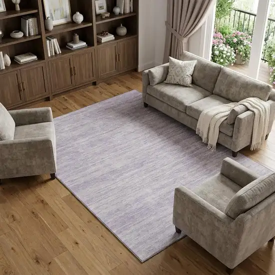 Lavender And Ivory Striped Washable Area Rug With UV Protection Photo 1