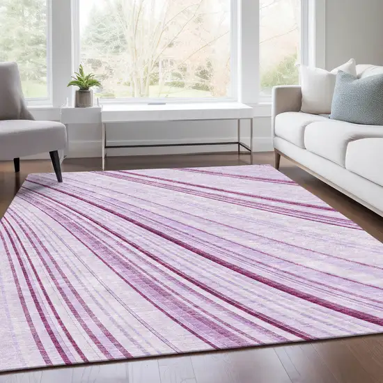 Lavender And Ivory Striped Washable Area Rug With UV Protection Photo 5
