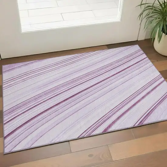 Lavender And Ivory Striped Washable Area Rug With UV Protection Photo 2