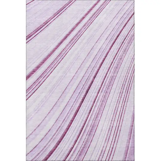 Lavender And Ivory Striped Washable Area Rug With UV Protection Photo 3