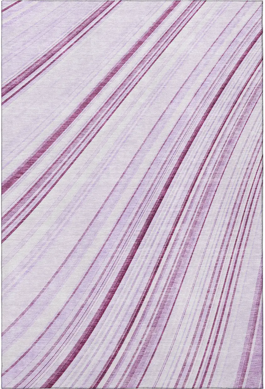 Lavender And Ivory Striped Washable Area Rug With UV Protection Photo 3
