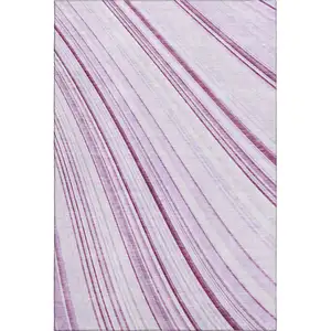 Photo of Lavender And Ivory Striped Washable Area Rug With UV Protection