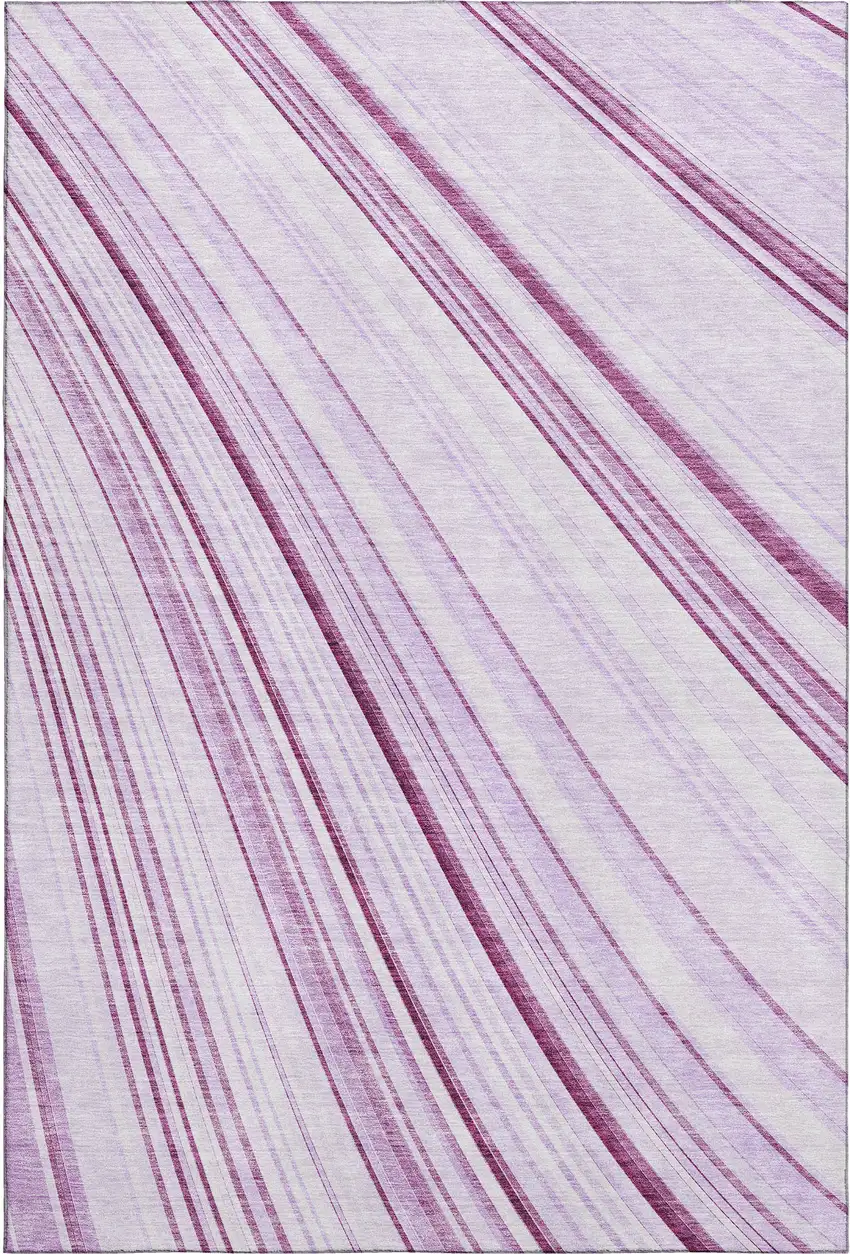 Lavender And Ivory Striped Washable Area Rug With UV Protection Photo 1