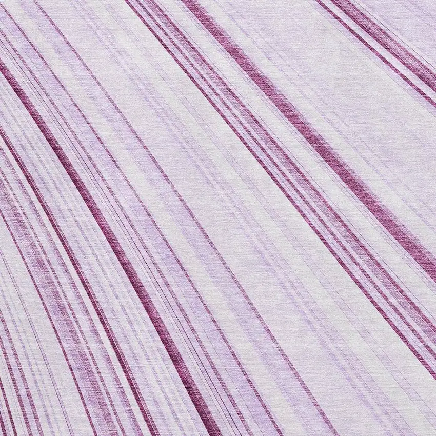 Lavender And Ivory Striped Washable Area Rug With UV Protection Photo 2