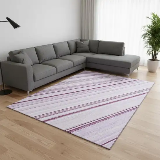 Lavender And Ivory Striped Washable Area Rug With UV Protection Photo 2