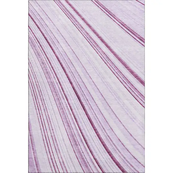 Lavender And Ivory Striped Washable Area Rug With UV Protection Photo 1