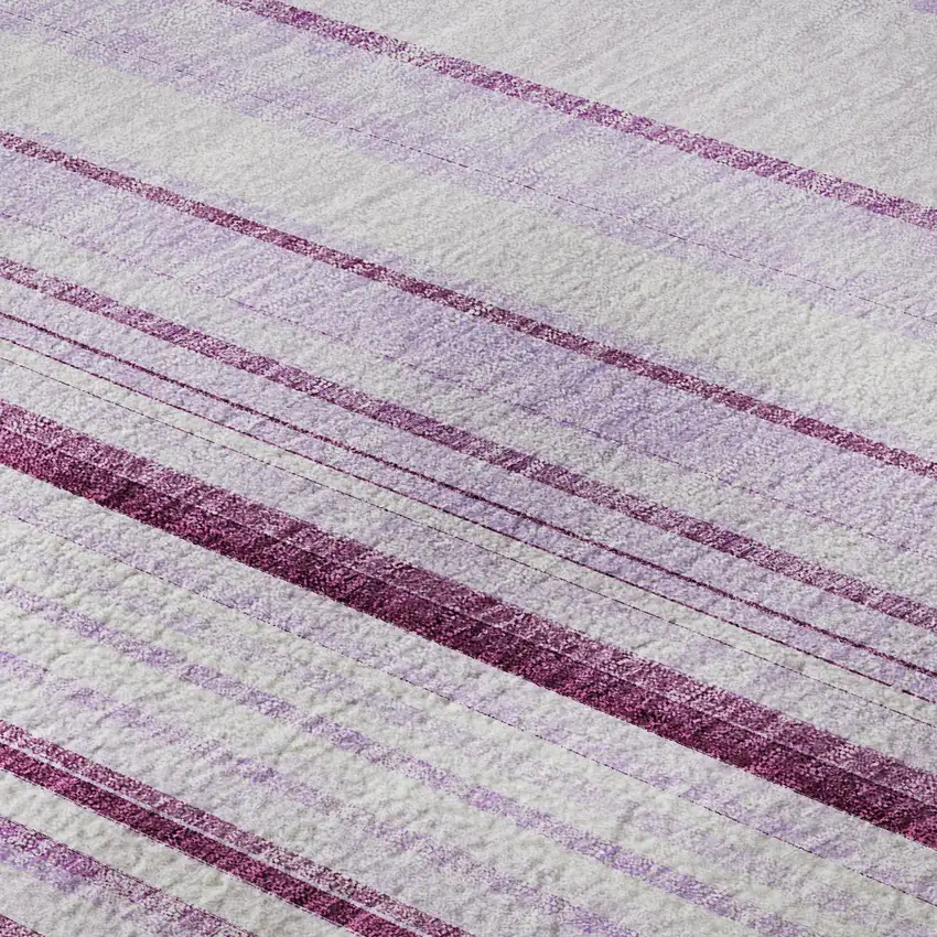 Lavender And Ivory Striped Washable Area Rug With UV Protection Photo 9