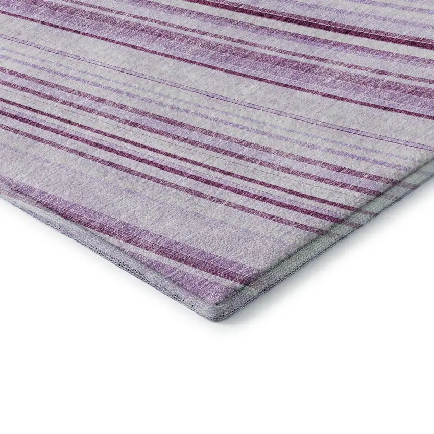 Lavender And Ivory Striped Washable Area Rug With UV Protection Photo 8