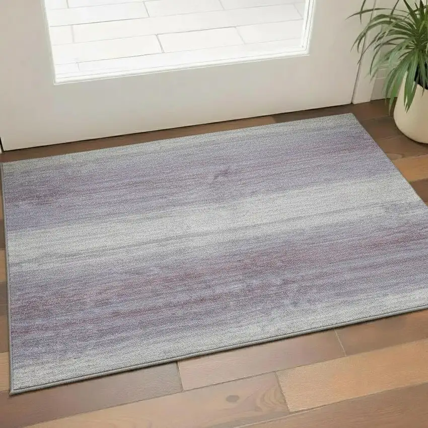 Lavender And Ivory Striped Washable Area Rug With UV Protection Photo 2