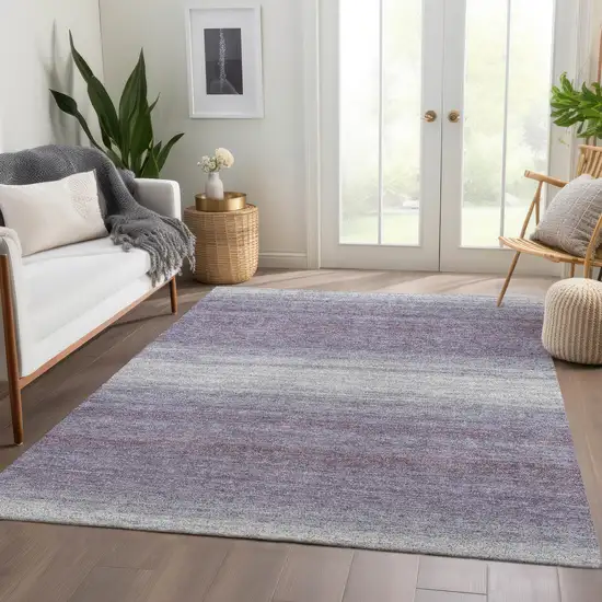 Lavender And Ivory Striped Washable Area Rug With UV Protection Photo 5