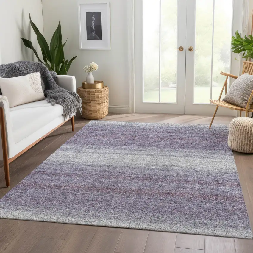 Lavender And Ivory Striped Washable Area Rug With UV Protection Photo 5
