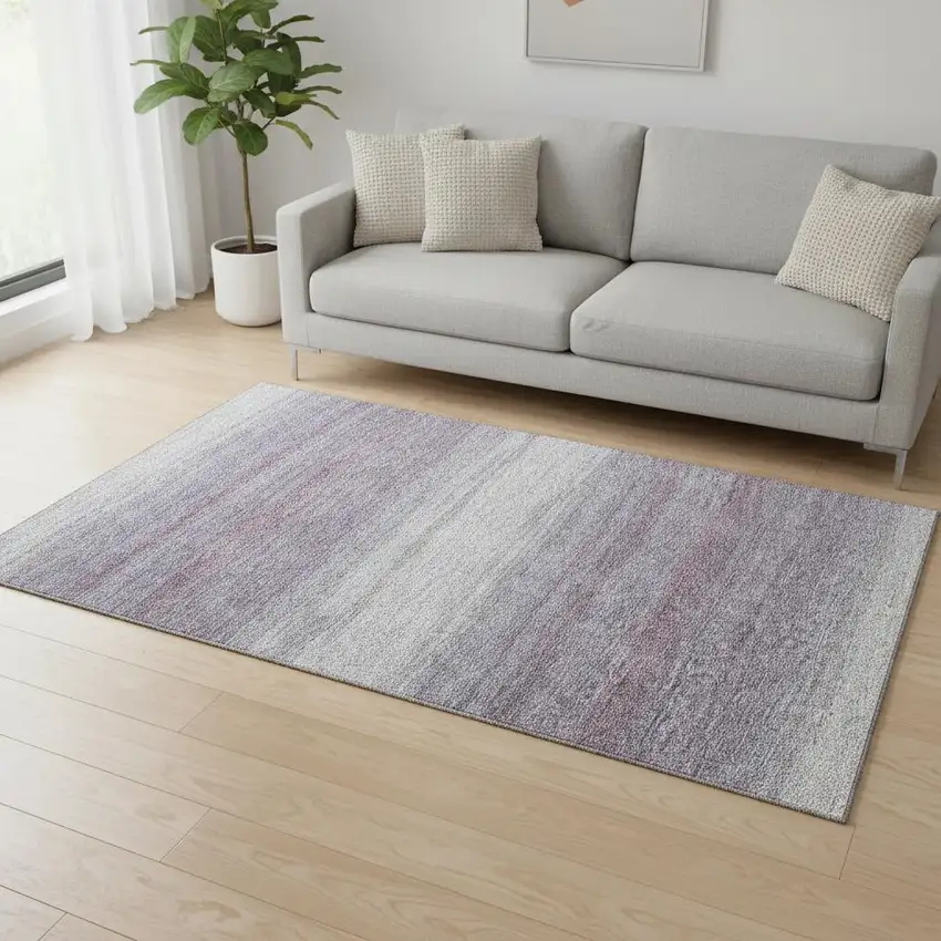 Lavender And Ivory Striped Washable Area Rug With UV Protection Photo 2