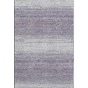 Photo of Lavender And Ivory Striped Washable Area Rug With UV Protection