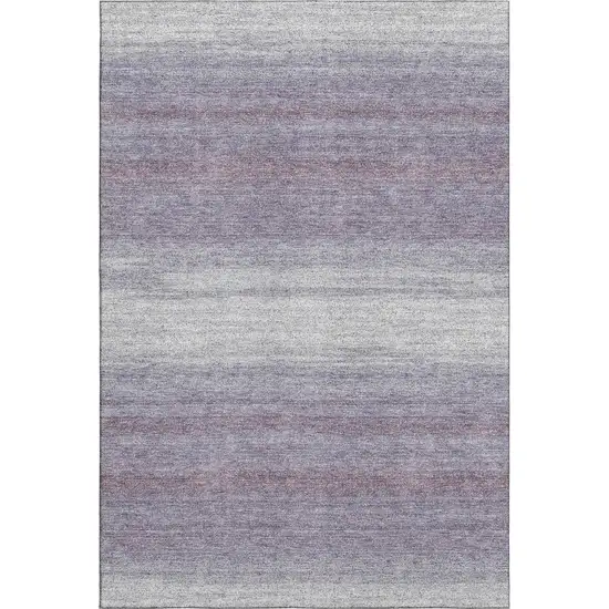 Lavender And Ivory Striped Washable Area Rug With UV Protection Photo 1