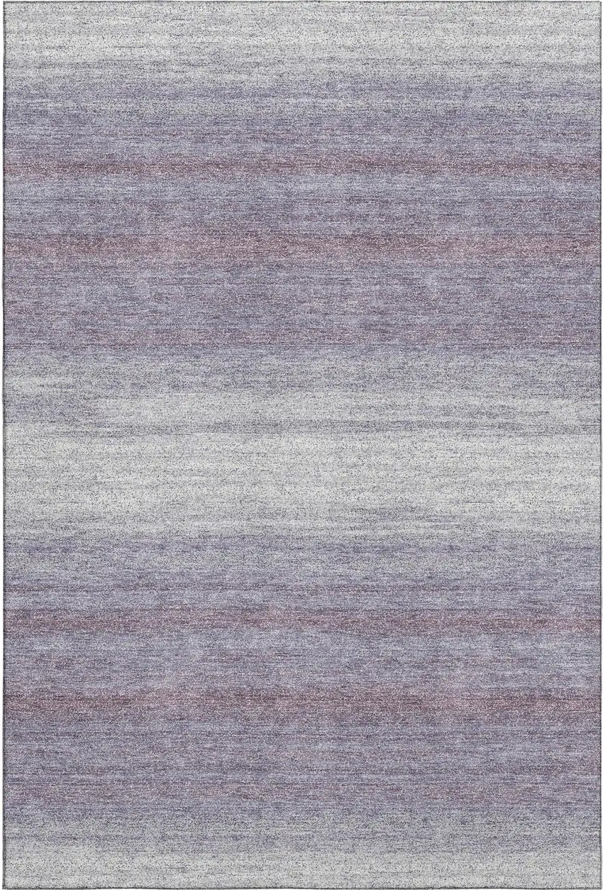 Lavender And Ivory Striped Washable Area Rug With UV Protection Photo 1