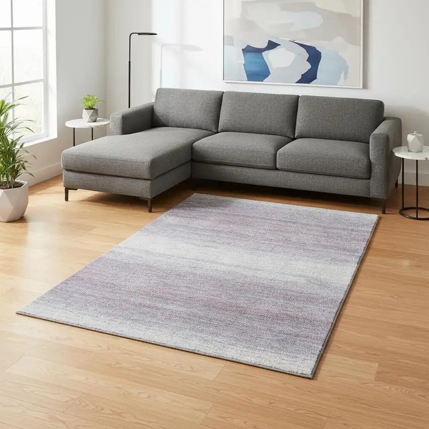 Lavender And Ivory Striped Washable Area Rug With UV Protection Photo 2