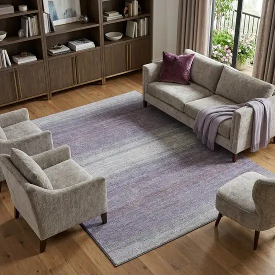 Lavender And Ivory Striped Washable Area Rug With UV Protection Photo 1