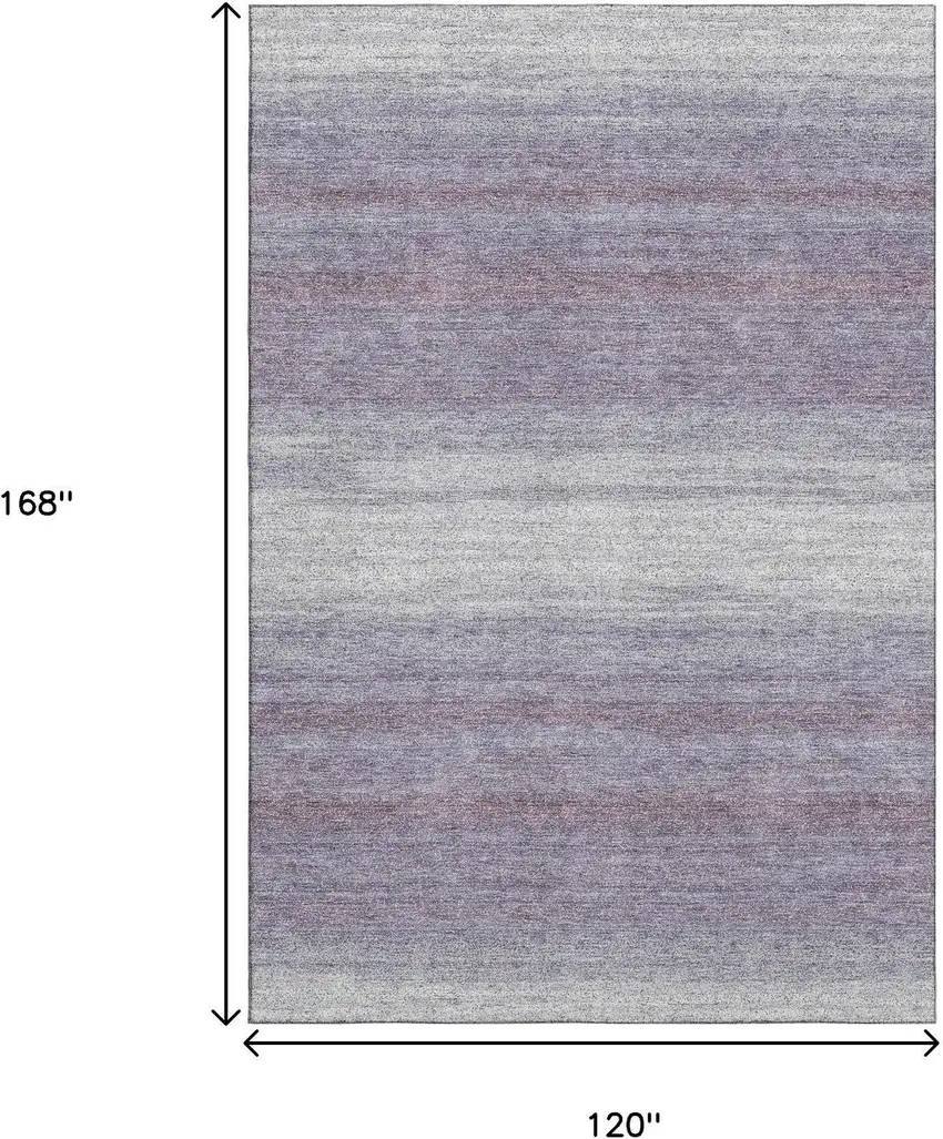Lavender And Ivory Striped Washable Area Rug With UV Protection Photo 8