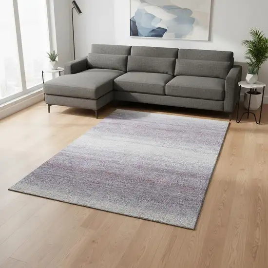 Lavender And Ivory Striped Washable Area Rug With UV Protection Photo 2