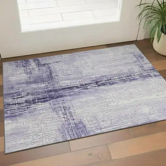Lavender And Ivory Striped Washable Area Rug With UV Protection Photo 2