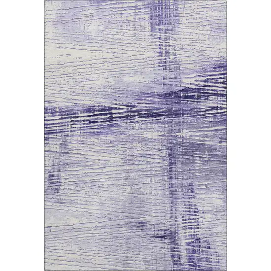 Lavender And Ivory Striped Washable Area Rug With UV Protection Photo 1