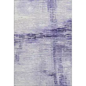 Photo of Lavender And Ivory Striped Washable Area Rug With UV Protection