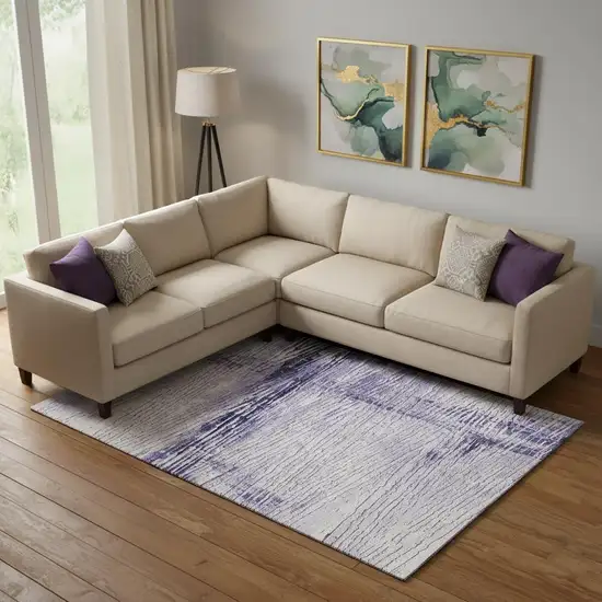 Lavender And Ivory Striped Washable Area Rug With UV Protection Photo 2