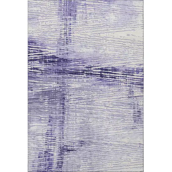 Lavender And Ivory Striped Washable Area Rug With UV Protection Photo 4