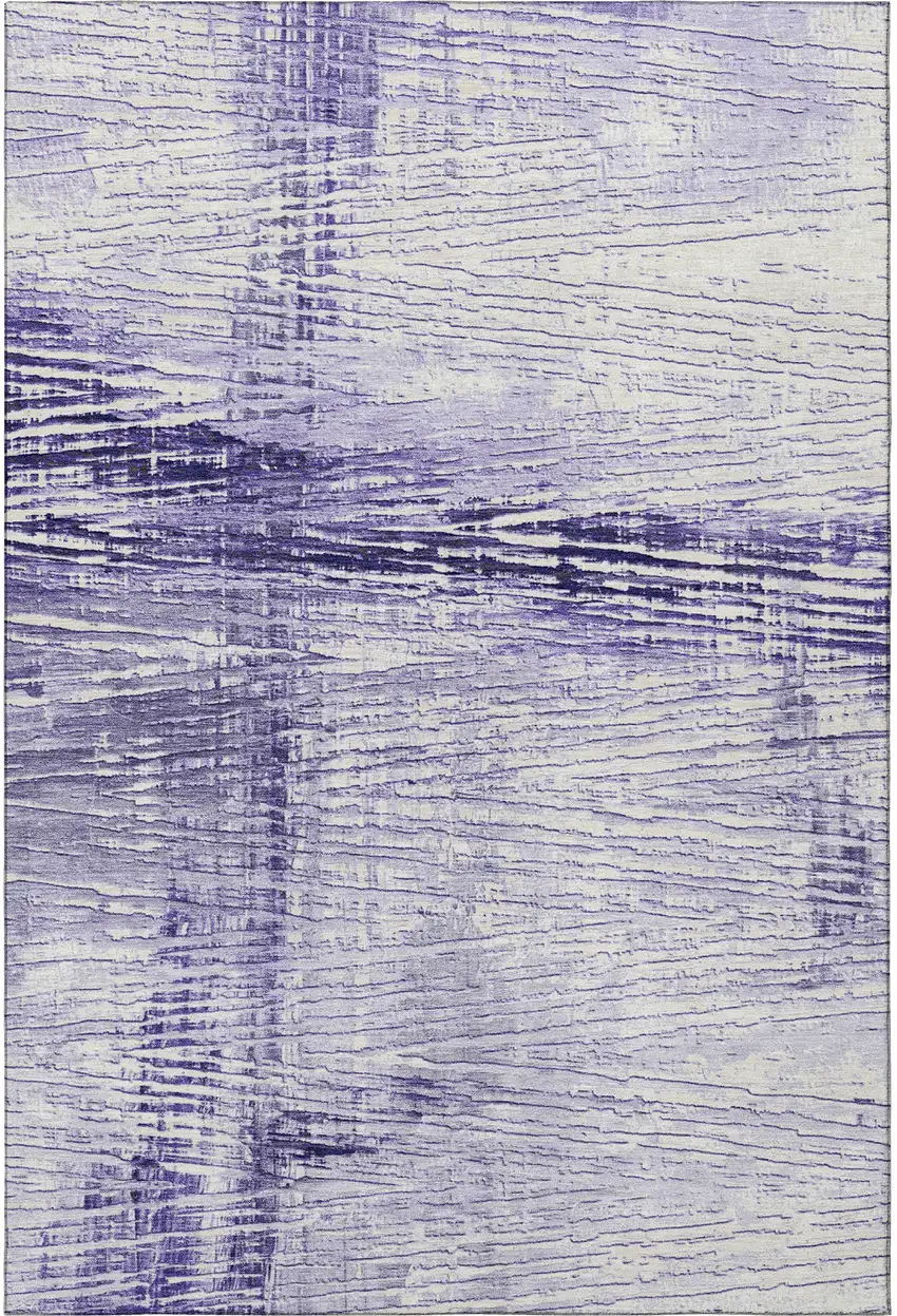 Lavender And Ivory Striped Washable Area Rug With UV Protection Photo 4