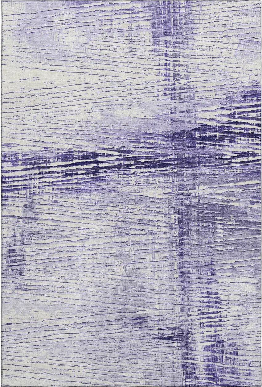 Lavender And Ivory Striped Washable Area Rug With UV Protection Photo 1