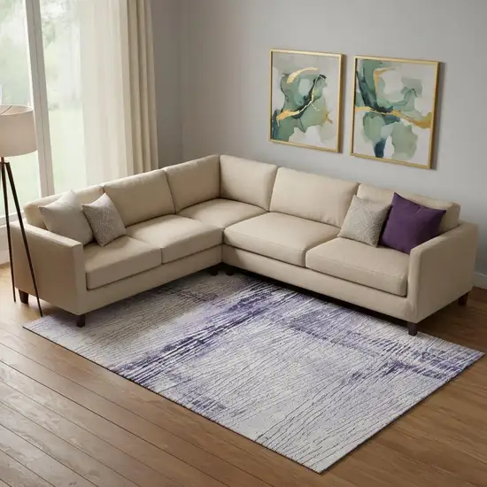 Lavender And Ivory Striped Washable Area Rug With UV Protection Photo 2