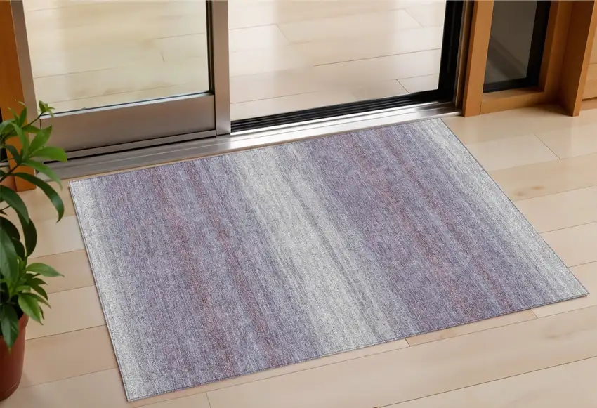 Lavender And Ivory Striped Washable Indoor Outdoor Area Rug Photo 1