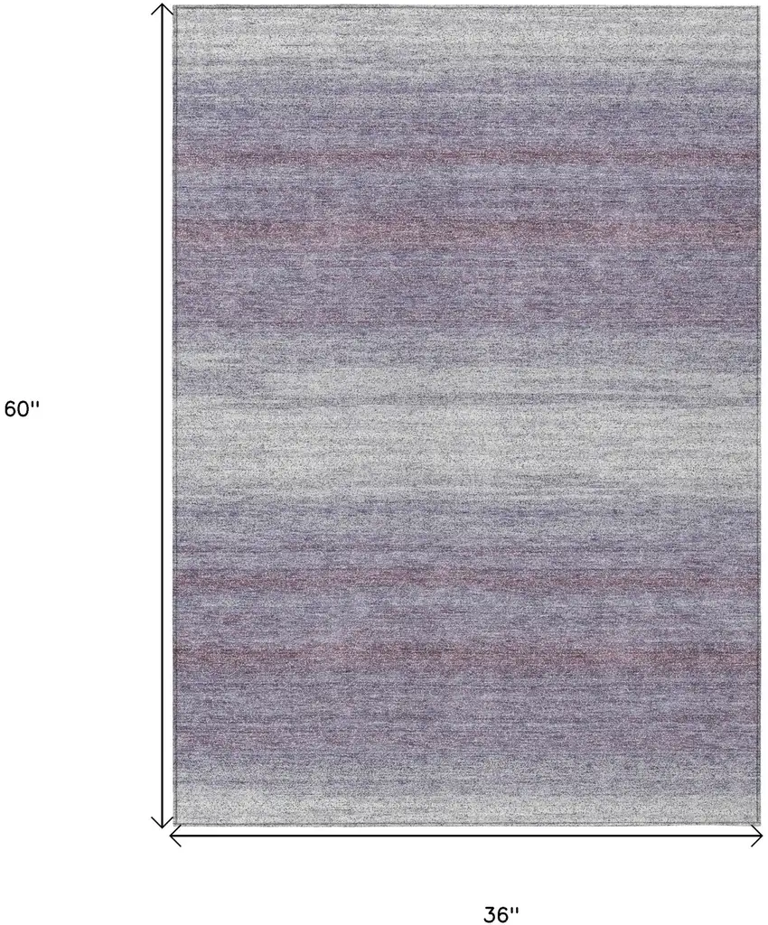 Lavender And Ivory Striped Washable Indoor Outdoor Area Rug Photo 3