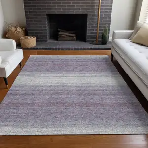 Photo of Lavender And Ivory Striped Washable Indoor Outdoor Area Rug