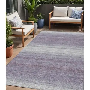 Photo of Lavender And Ivory Striped Washable Indoor Outdoor Area Rug