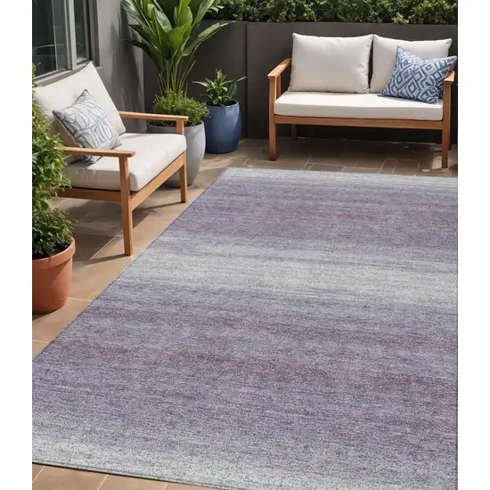 Lavender And Ivory Striped Washable Indoor Outdoor Area Rug Photo 1