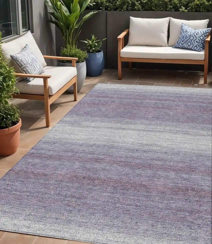 Lavender And Ivory Striped Washable Indoor Outdoor Area Rug Photo 1