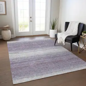 Photo of Lavender And Ivory Striped Washable Indoor Outdoor Area Rug