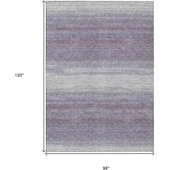 Lavender And Ivory Striped Washable Indoor Outdoor Area Rug Photo 3