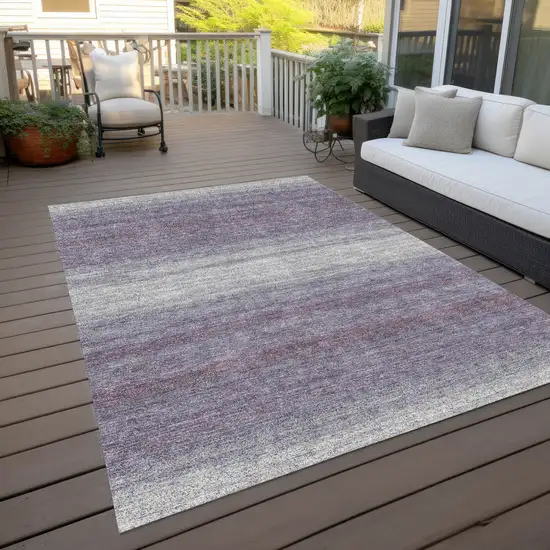Lavender And Ivory Striped Washable Indoor Outdoor Area Rug Photo 8
