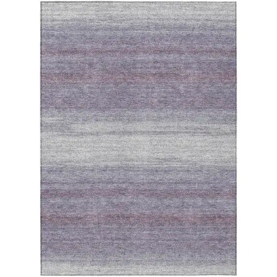 Lavender And Ivory Striped Washable Indoor Outdoor Area Rug Photo 2