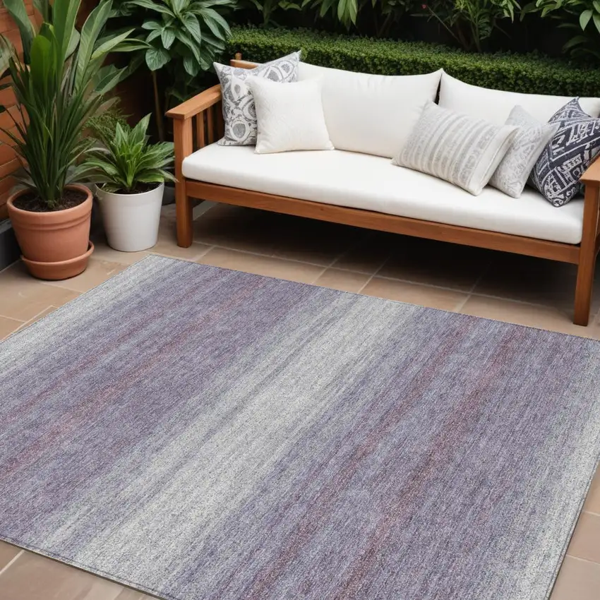 Lavender And Ivory Striped Washable Indoor Outdoor Area Rug Photo 1