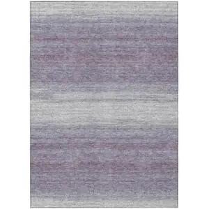 Photo of Lavender And Ivory Striped Washable Indoor Outdoor Area Rug