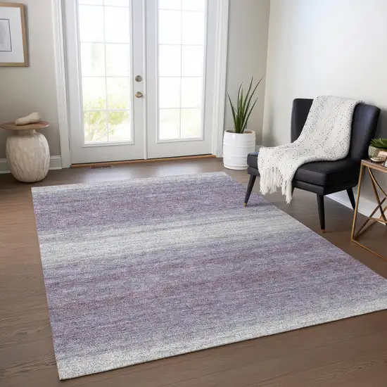 Lavender And Ivory Striped Washable Indoor Outdoor Area Rug Photo 9