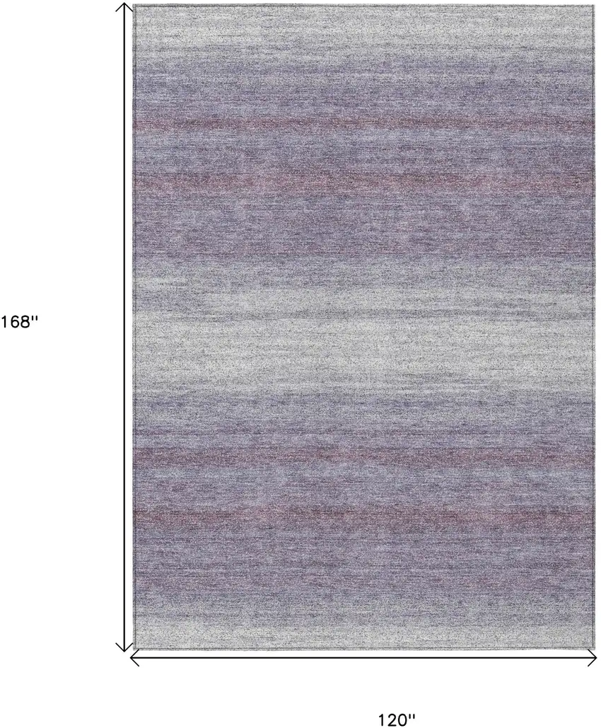 Lavender And Ivory Striped Washable Indoor Outdoor Area Rug Photo 3